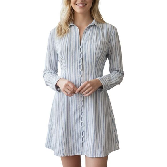 NEW English Factory Blue White Striped Collar Shirt Mini Dress Size Small - Picture 1 of 9